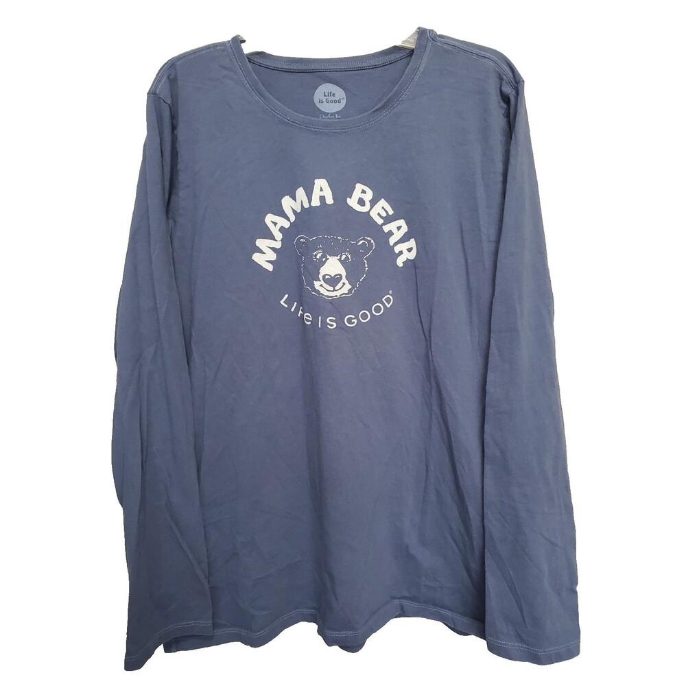 Life is Good Women's Blue Mama Bear Long Sleeve Crusher Classic Fit T-Shirt XL